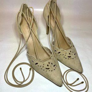 Christian Siriano Nude Lace-up Cut-out Pumps